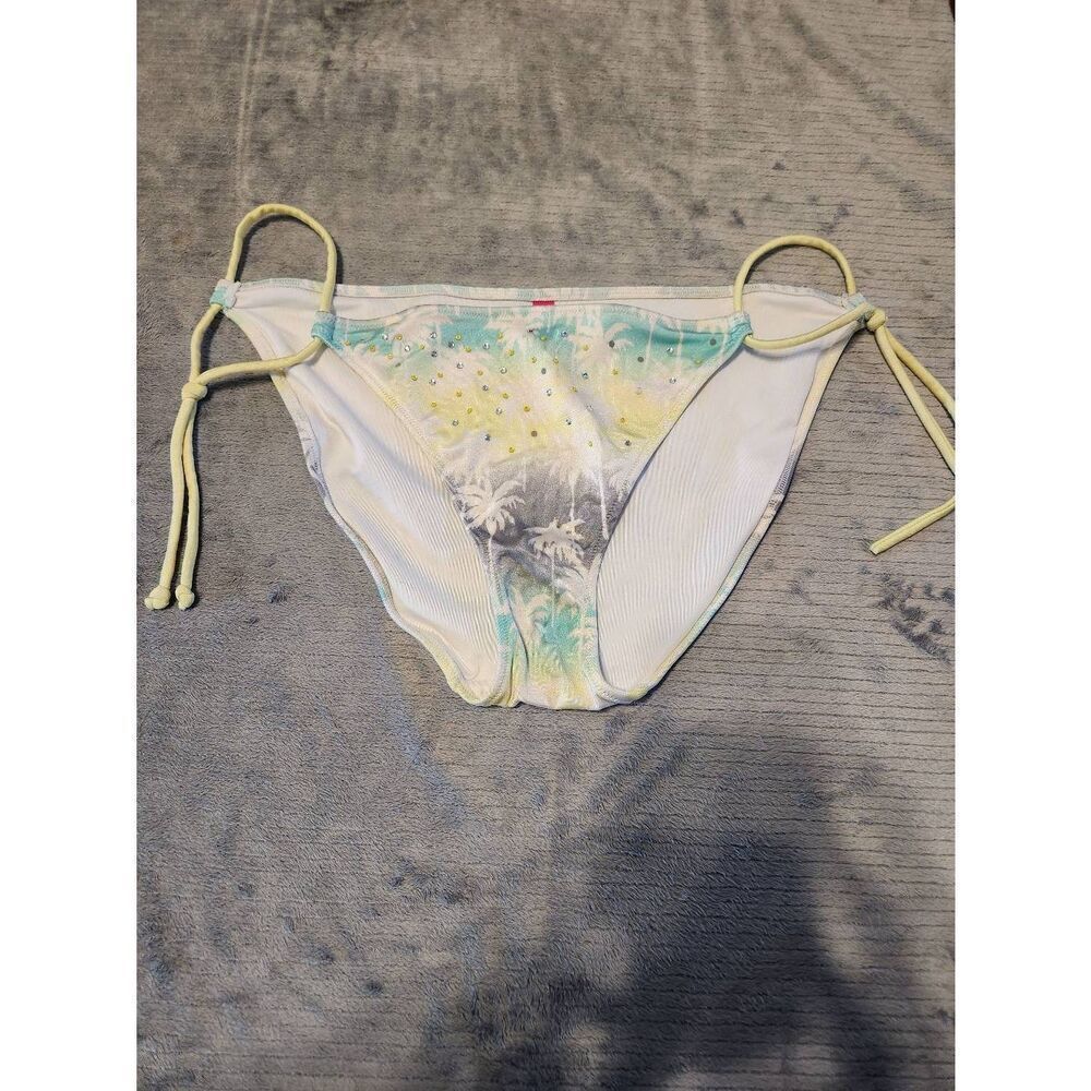 Victoria's Secret Bikini Bottom Size L Tie Side Tropical Print Rhinestone Swimwe